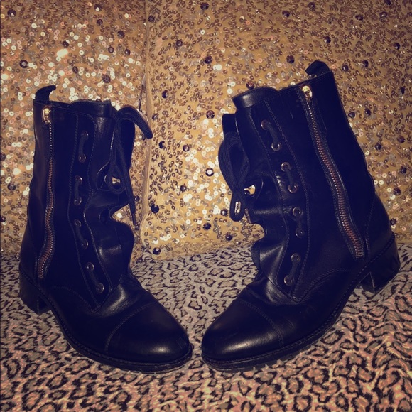Valentino Black & Gold Moto Combat Boots 36.5 - Picture 1 of 4